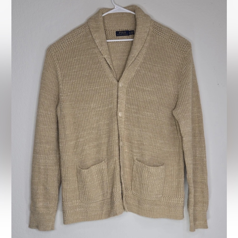Polo Ralph Lauren Oatmeal Beige Cotton Shawl Collar Cardigan Sweater Size XL